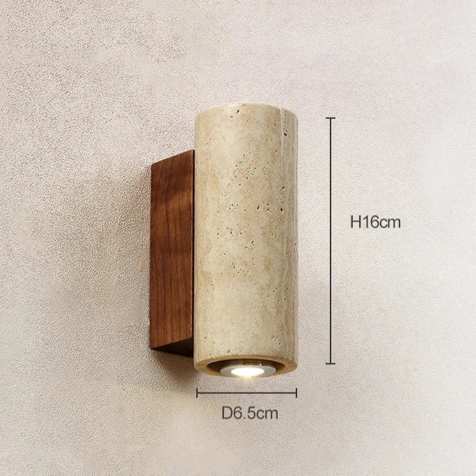 Solara Terra Wall Lamp — Travertine and Wood Frame, Warm White LED