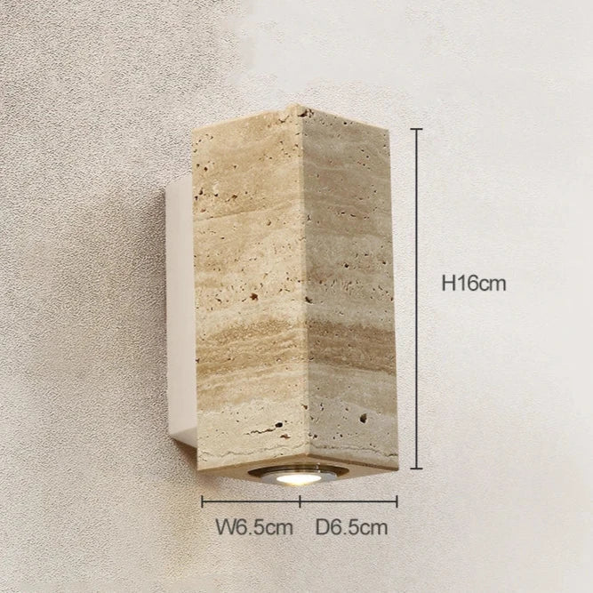 Solara Terra Wall Lamp — Travertine and Wood Frame, Warm White LED