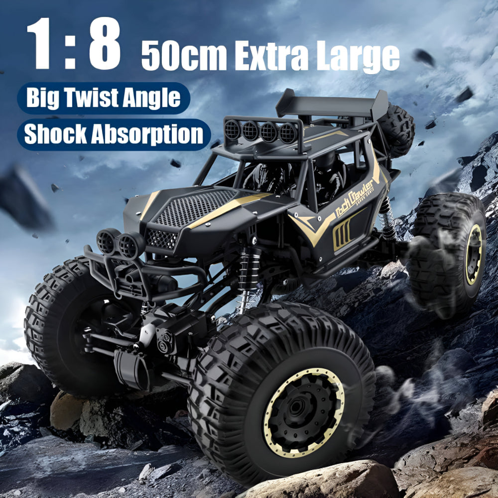 RC monster truck 4WD — kovový podvozek, černá a zlatá