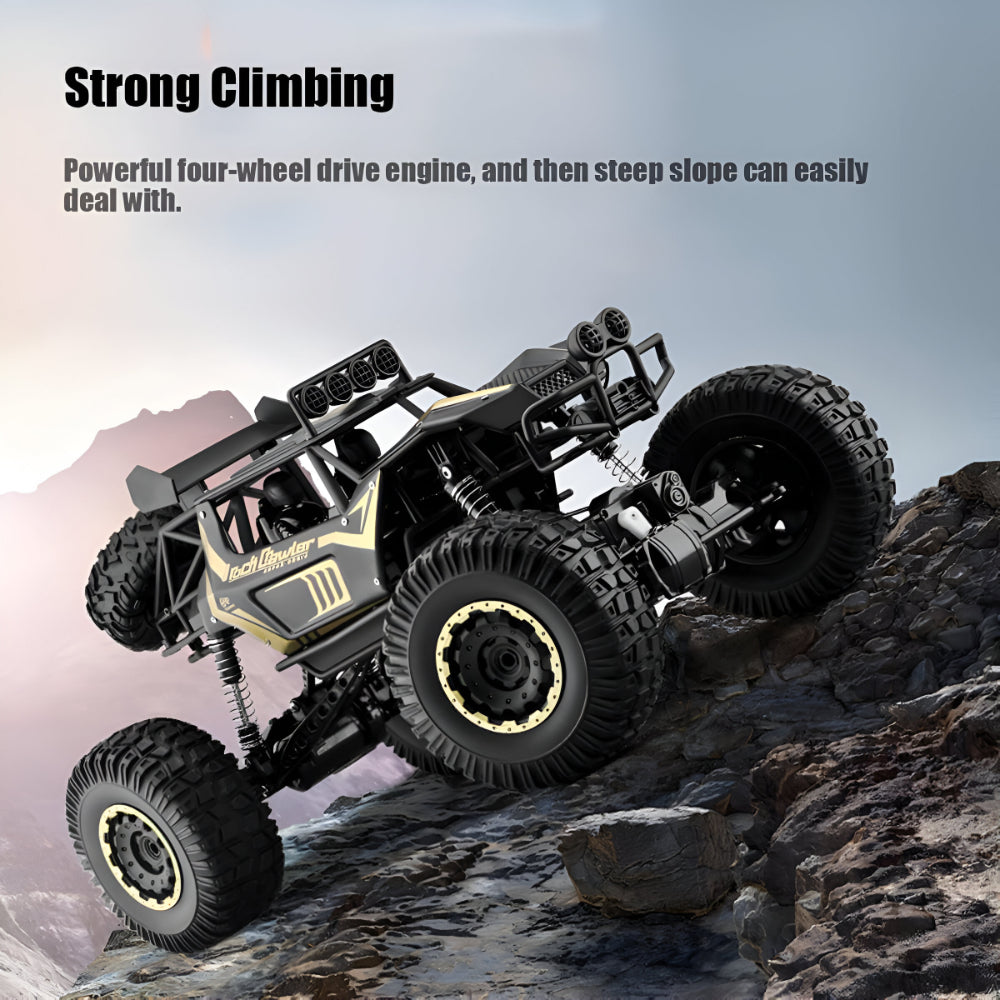RC monster truck 4WD — kovový podvozek, černá a zlatá