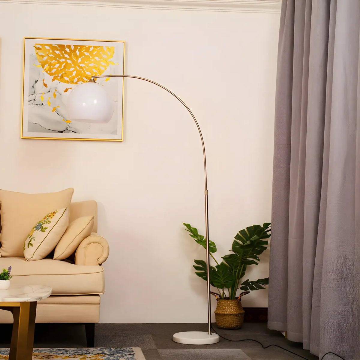 Lampadar modern cu arc — cupolă acrilică de 220 cm, structură metalică