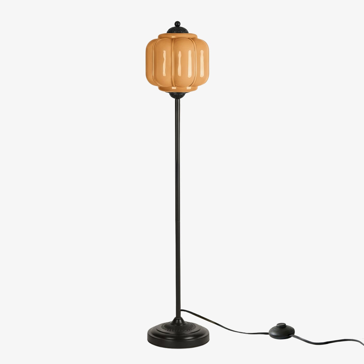 Glas-Stehlampe in Kürbisform — retro-inspirierter organischer Stil