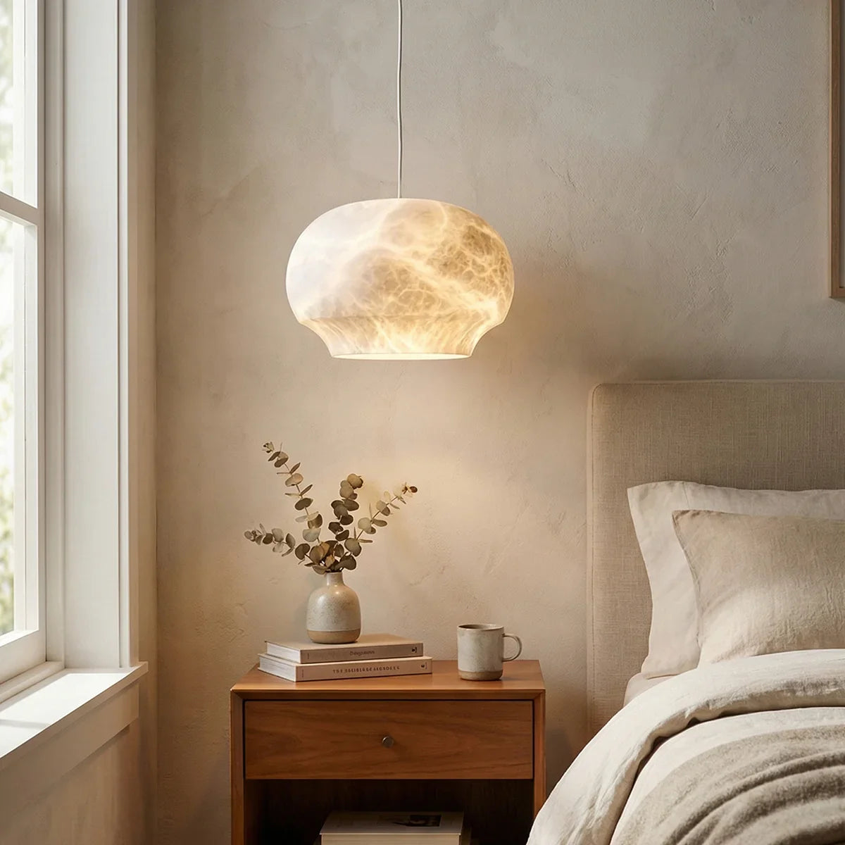 Oval Camille Organic Alabaster Pendant Lamp | wildoxy