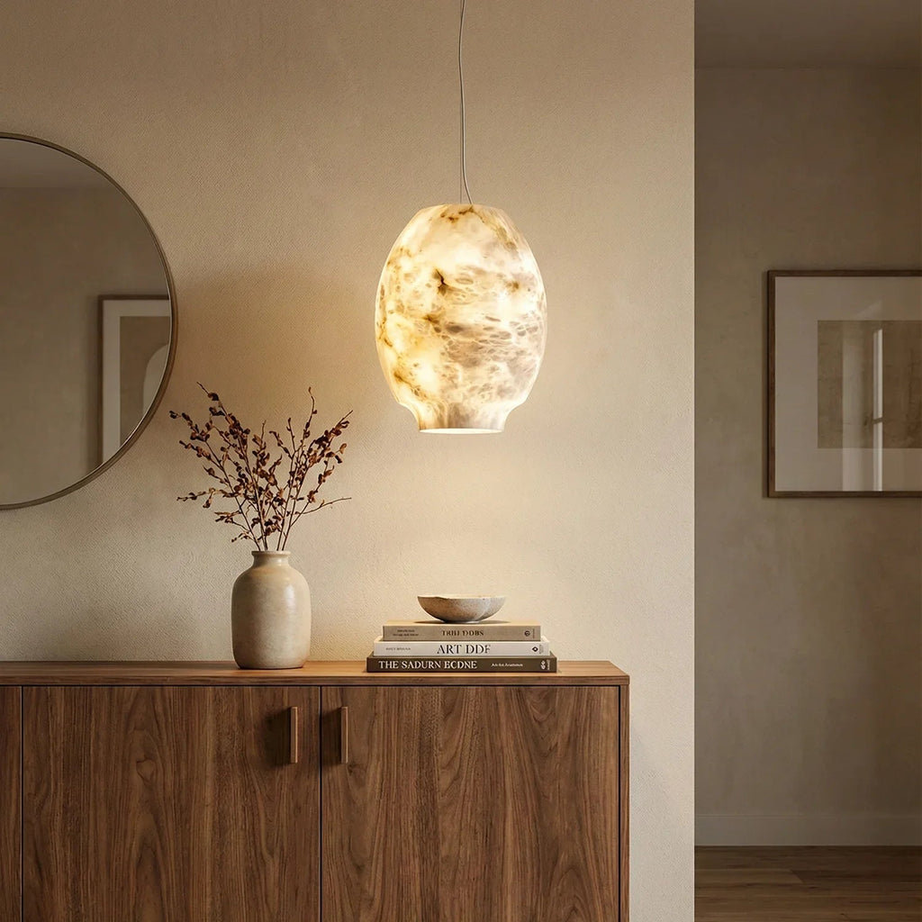 Oval Camille Organic Alabaster Pendant Lamp | wildoxy