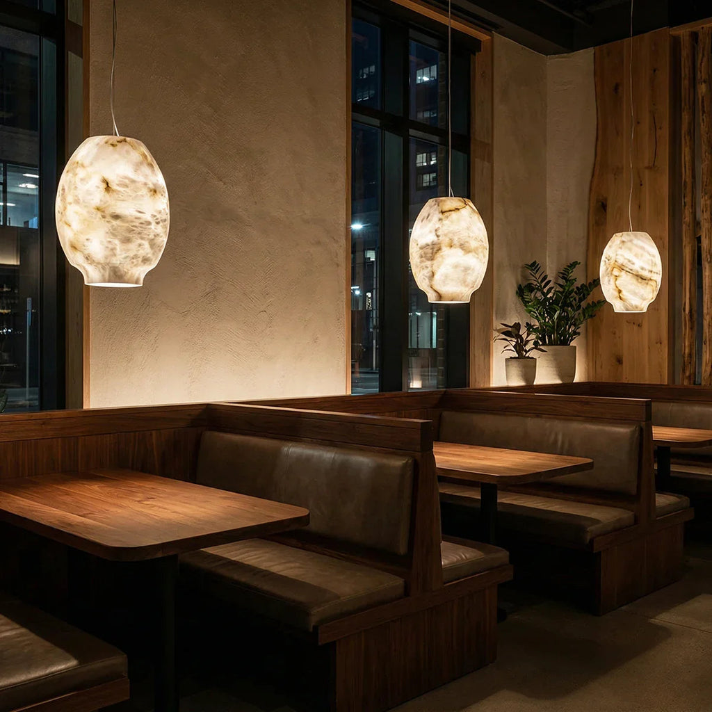 Oval Camille Organic Alabaster Pendant Lamp | wildoxy