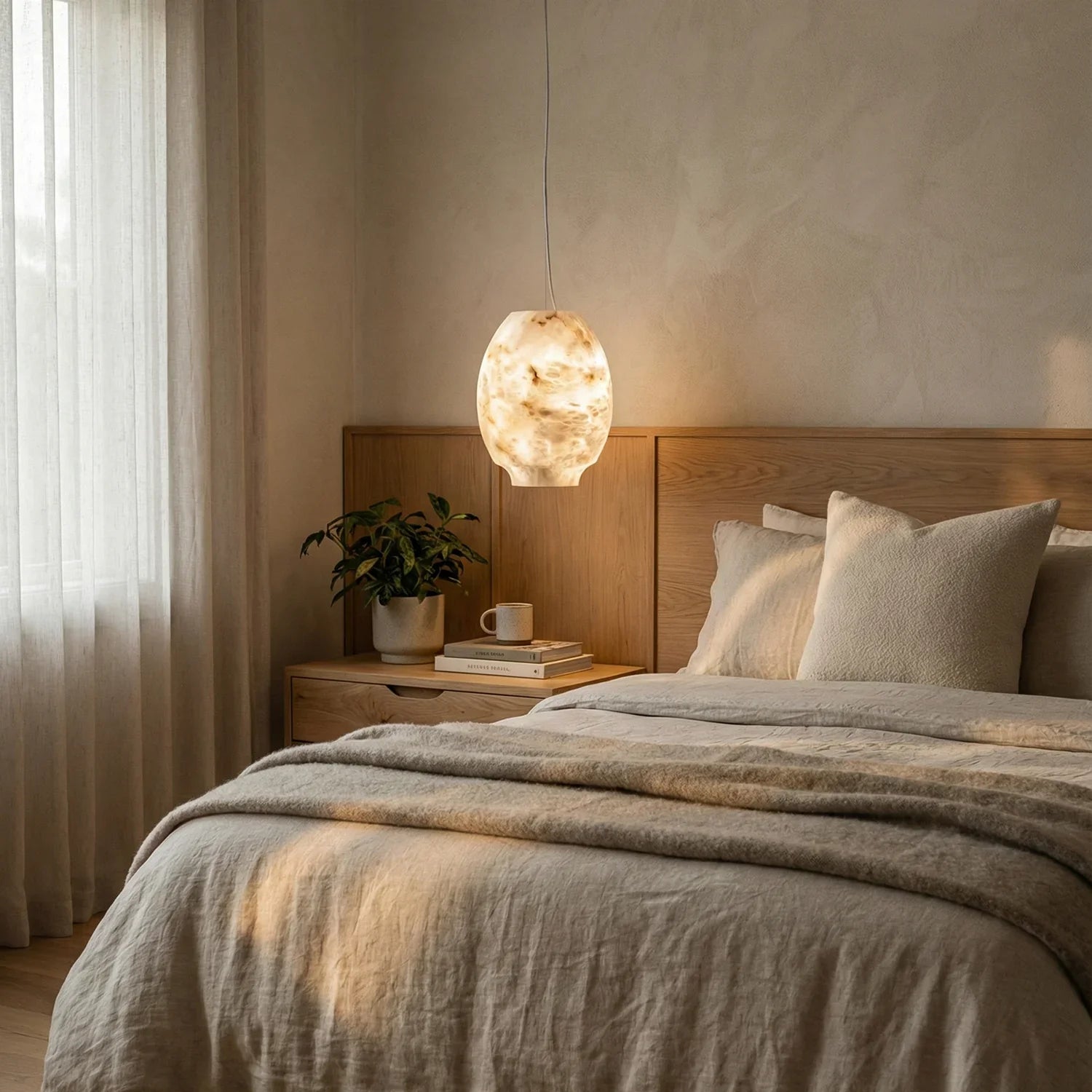 Oval Camille Organic Alabaster Pendant Lamp | wildoxy