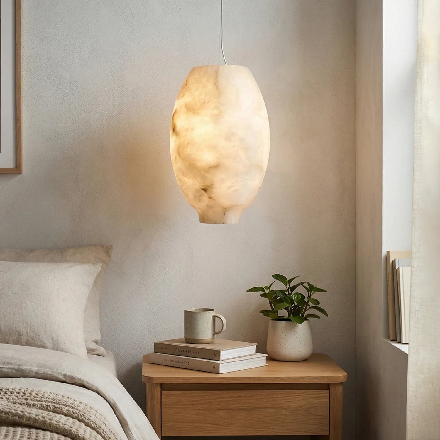 Oval Camille Organic Alabaster Pendant Lamp | wildoxy