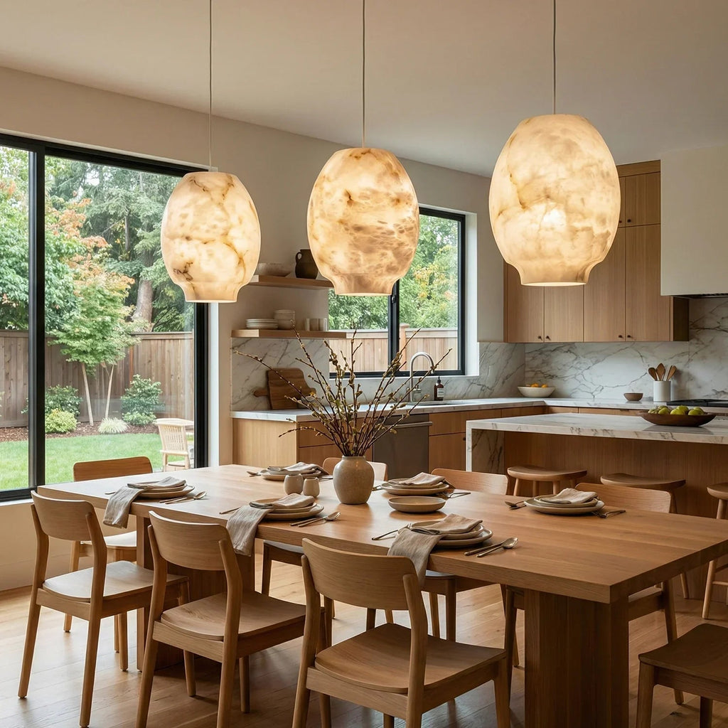 Oval Camille Organic Alabaster Pendant Lamp | wildoxy