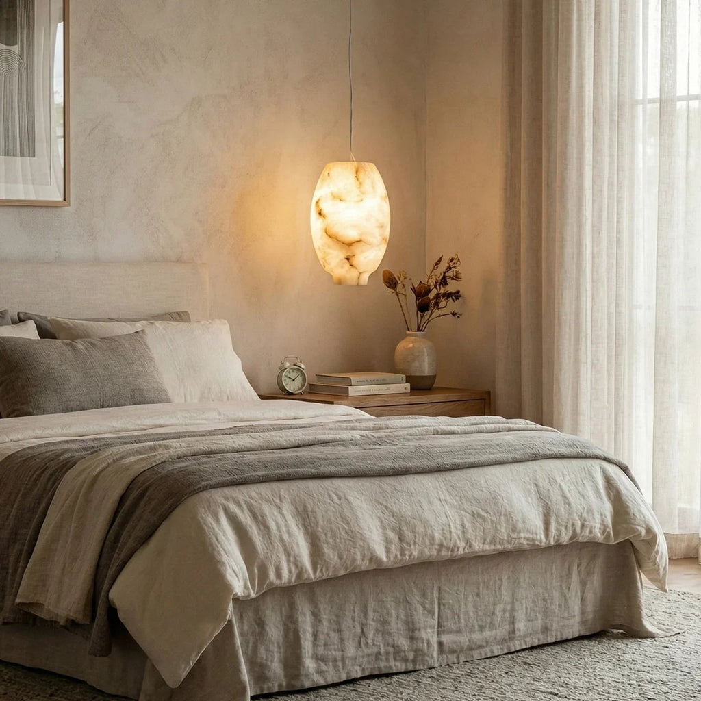 Oval Camille Organic Alabaster Pendant Lamp | wildoxy