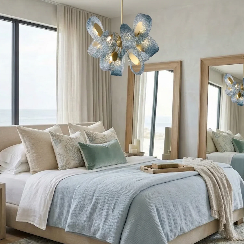 Peacock Blue Petal Art Glass Chandelier | wildoxy