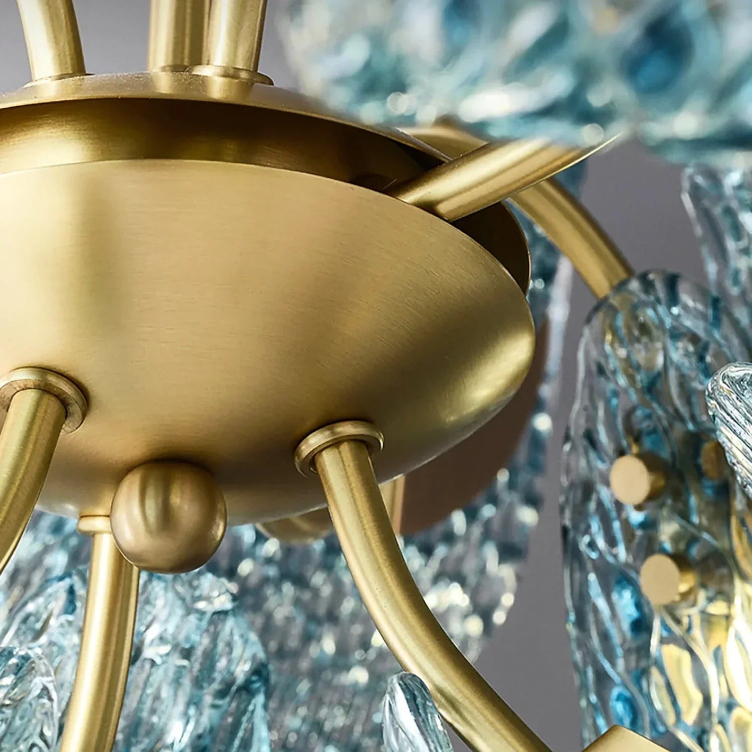Peacock Blue Petal Art Glass Chandelier | wildoxy