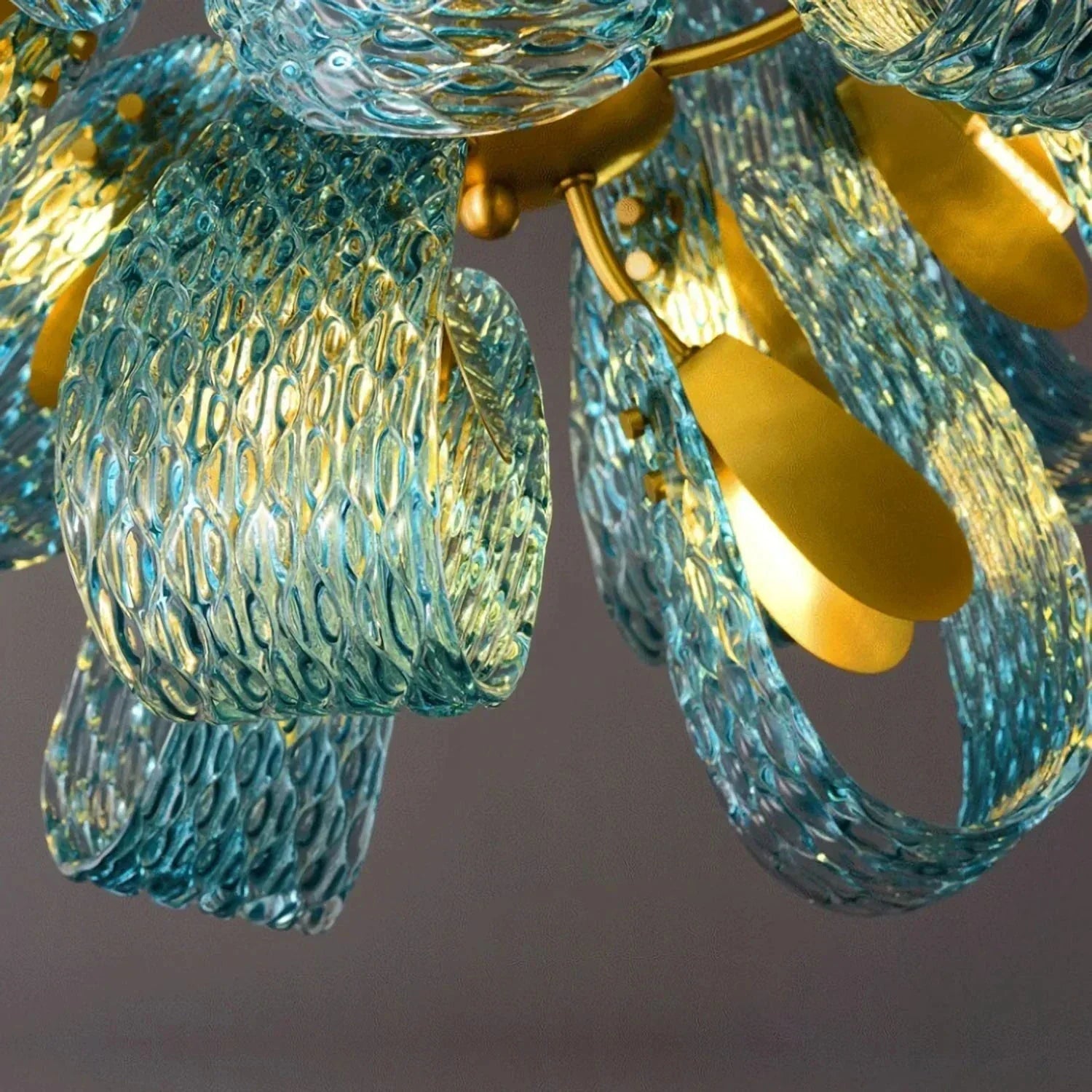 Peacock Blue Petal Art Glass Chandelier | wildoxy