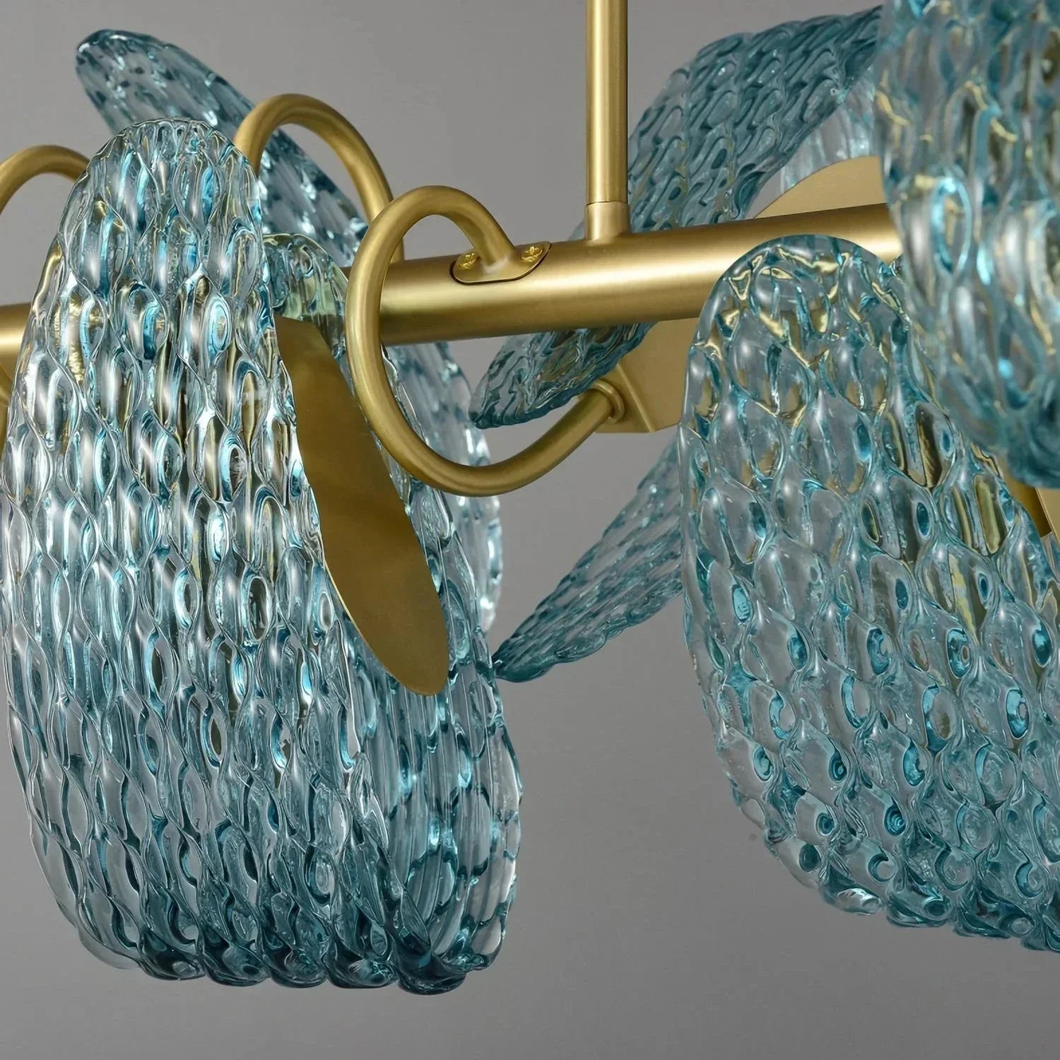 Peacock Blue Petal Art Glass Chandelier | wildoxy