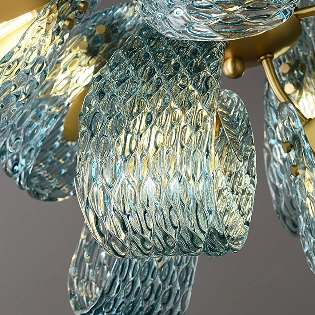 Peacock Blue Petal Art Glass Chandelier | wildoxy