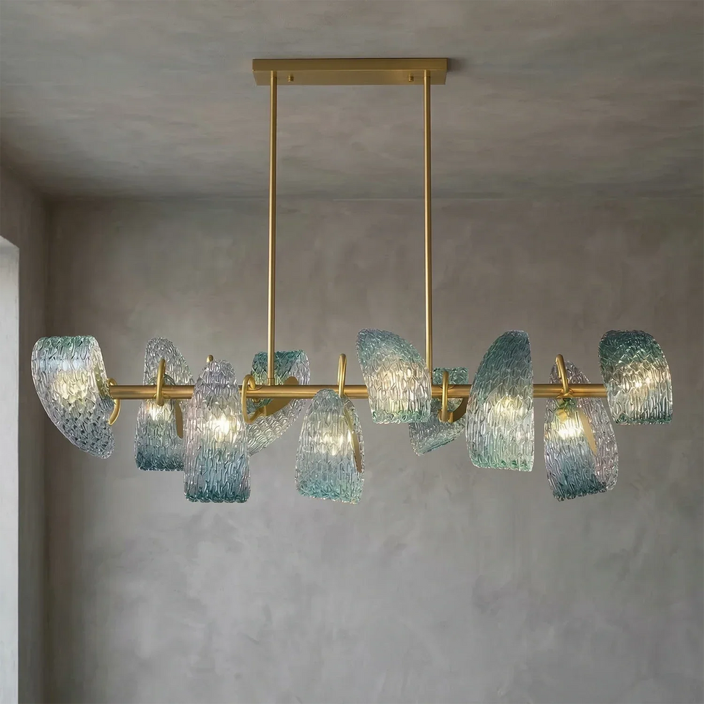 Peacock Blue Petal Art Glass Chandelier | wildoxy