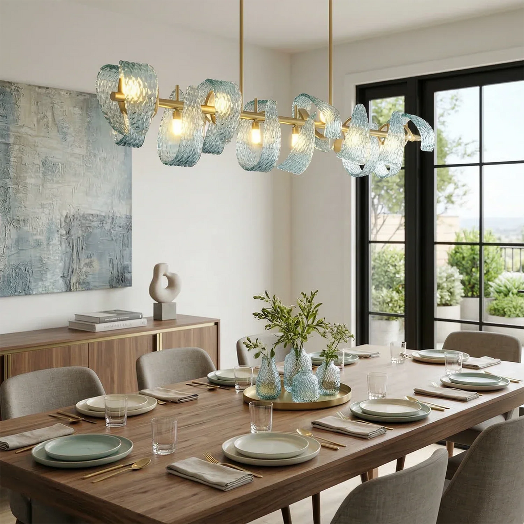 Peacock Blue Petal Art Glass Chandelier | wildoxy