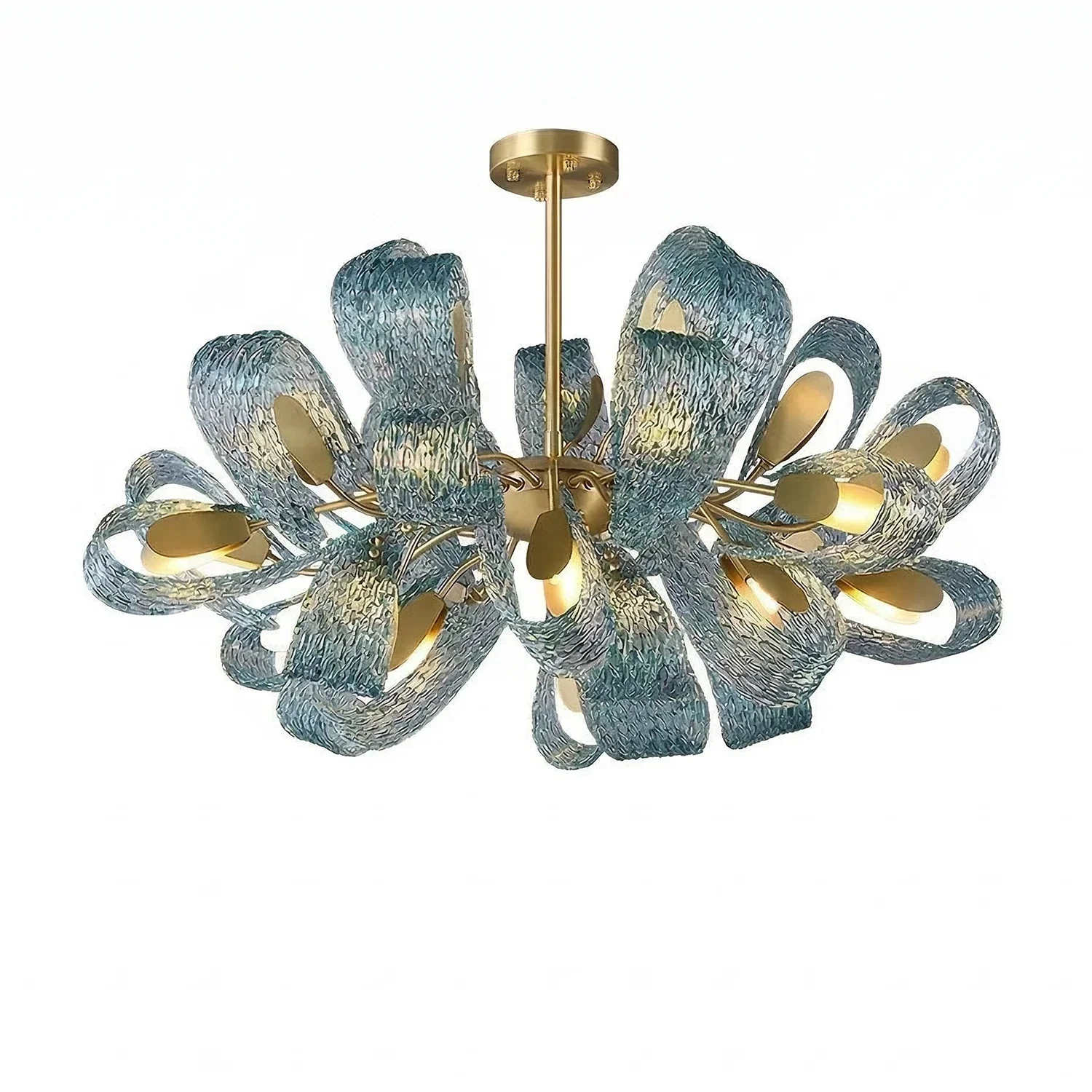 Peacock Blue Petal Art Glass Chandelier | wildoxy
