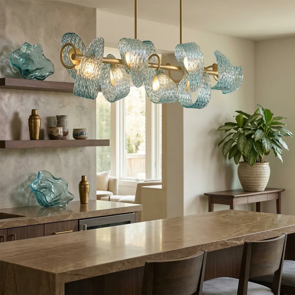 Peacock Blue Petal Art Glass Chandelier | wildoxy