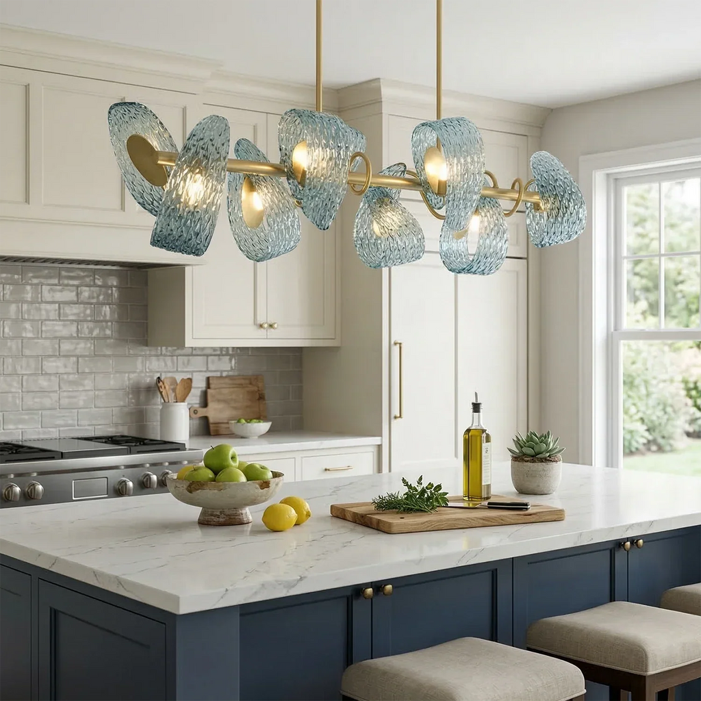 Peacock Blue Petal Art Glass Chandelier | wildoxy