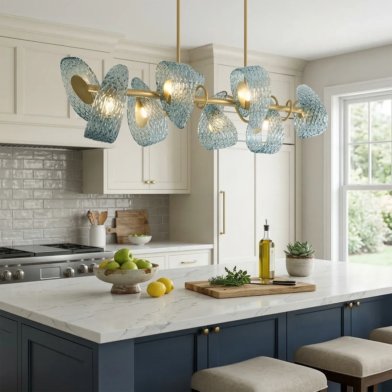 Peacock Blue Petal Art Glass Chandelier | wildoxy