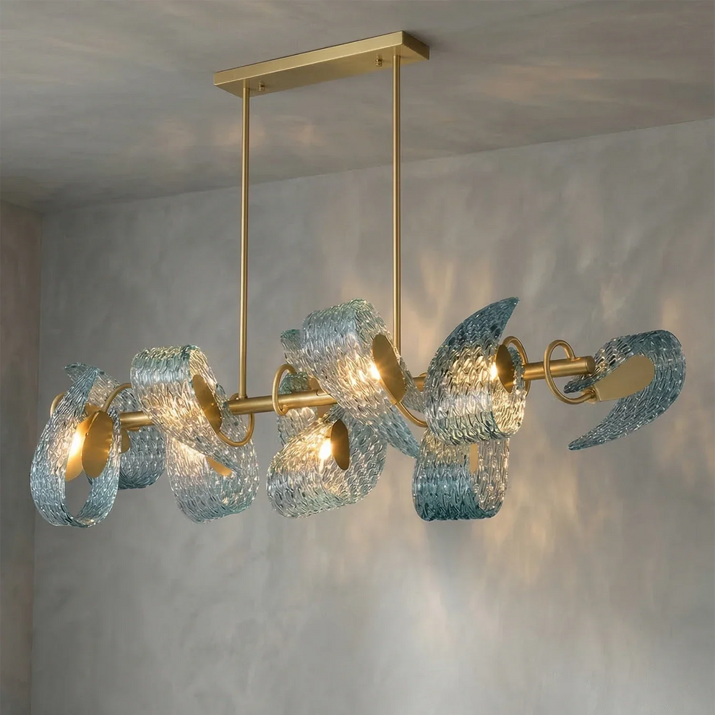 Peacock Blue Petal Art Glass Chandelier | wildoxy