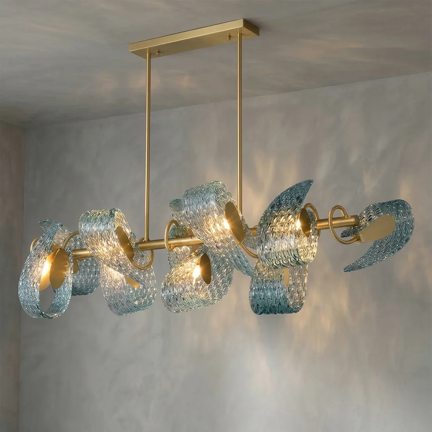 Peacock Blue Petal Art Glass Chandelier | wildoxy