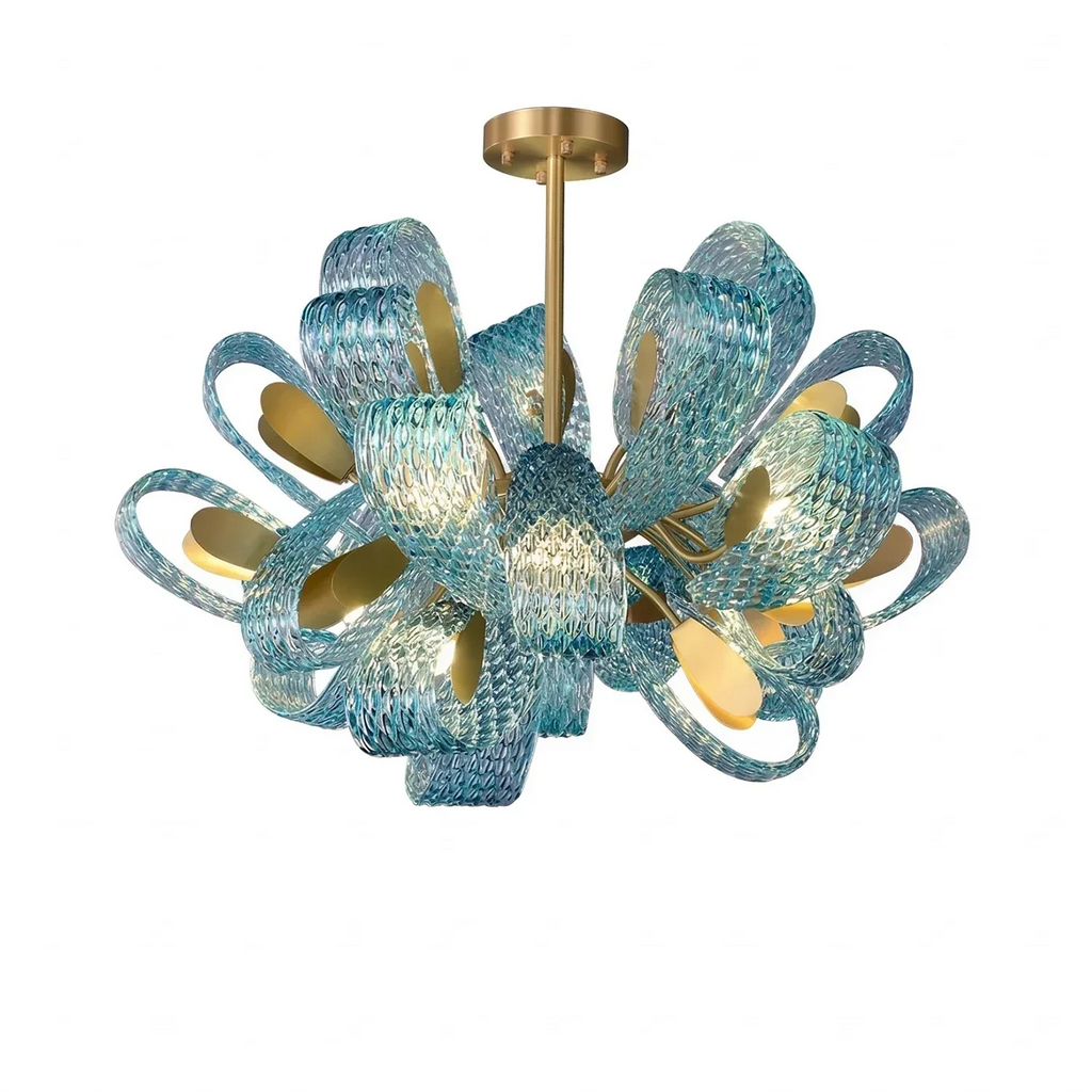 Peacock Blue Petal Art Glass Chandelier | wildoxy