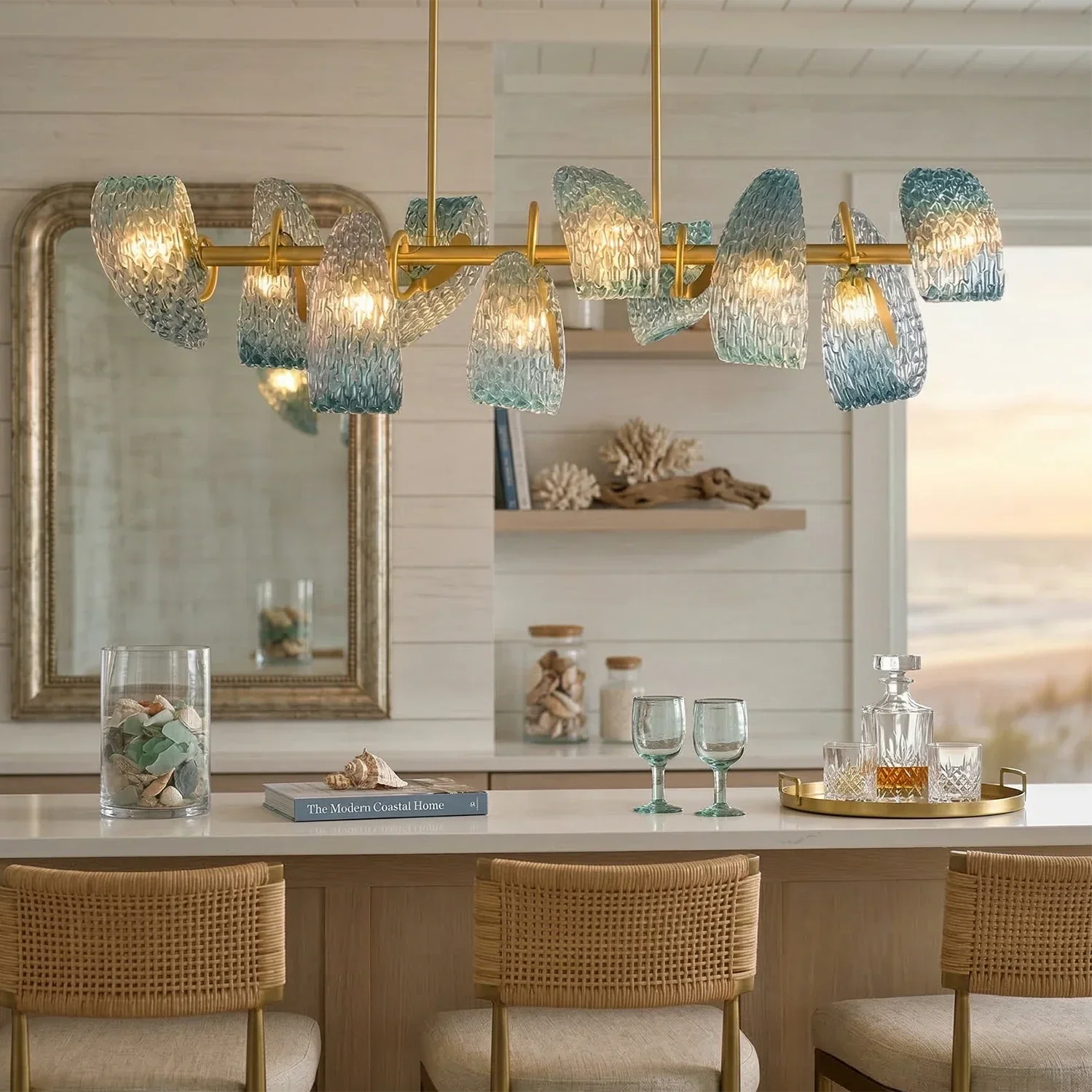 Peacock Blue Petal Art Glass Chandelier | wildoxy