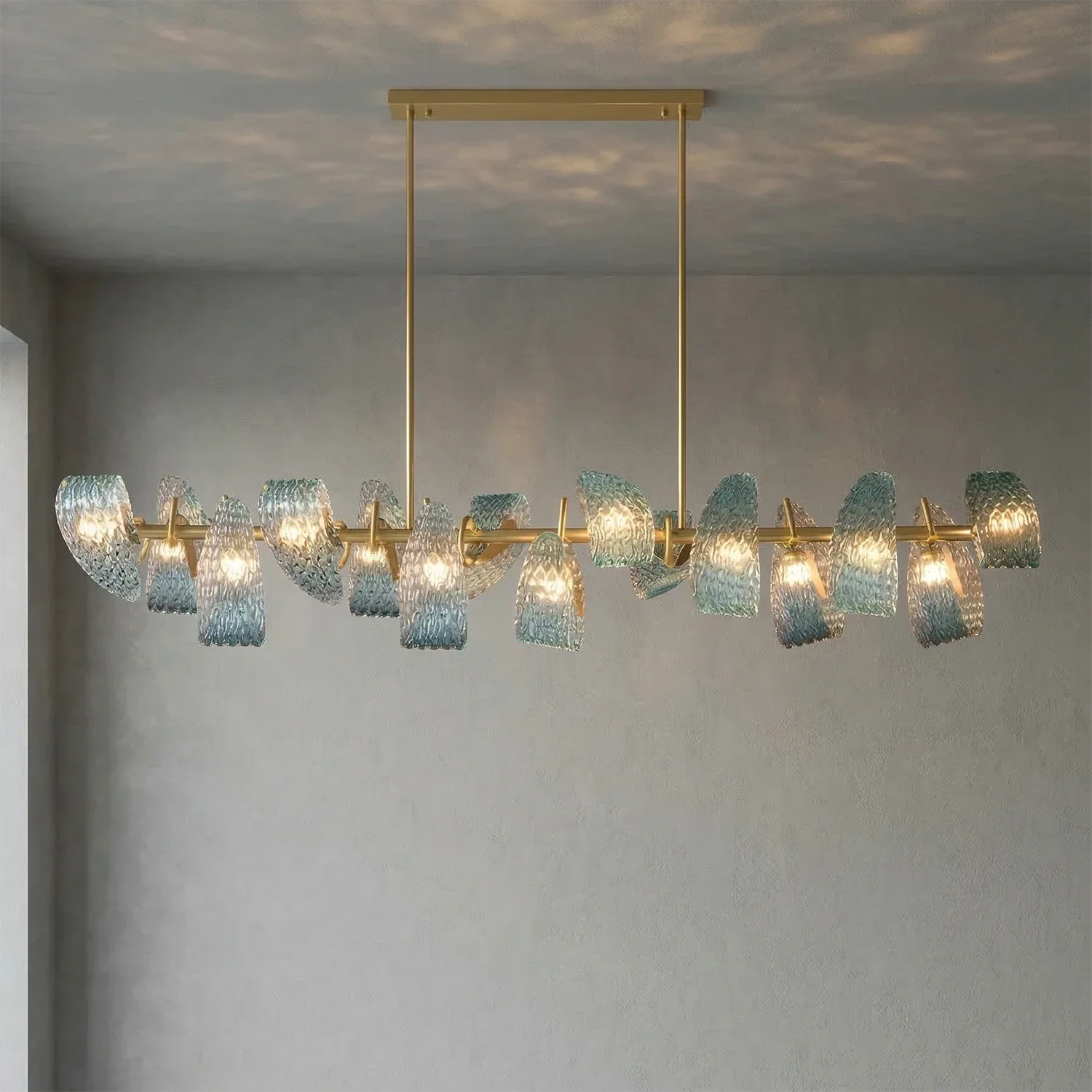 Peacock Blue Petal Art Glass Chandelier | wildoxy