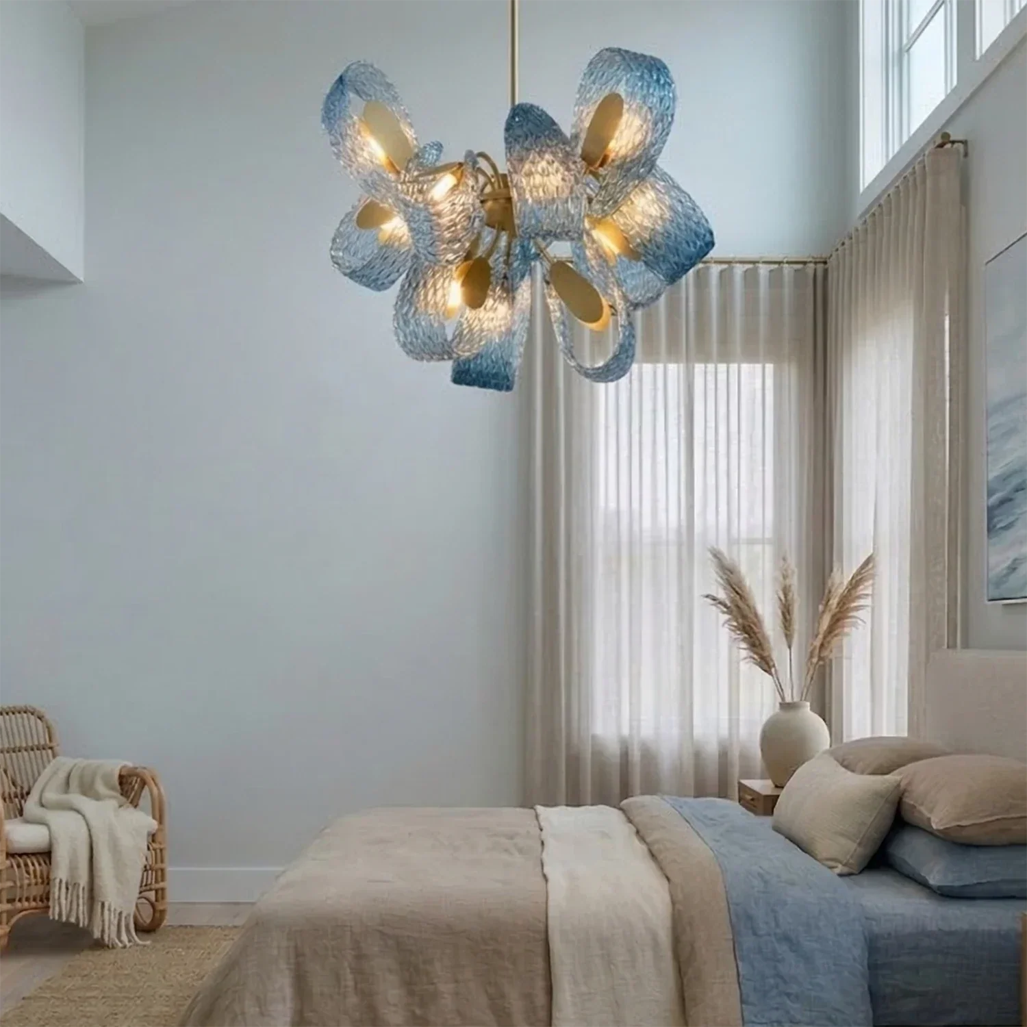 Peacock Blue Petal Art Glass Chandelier | wildoxy