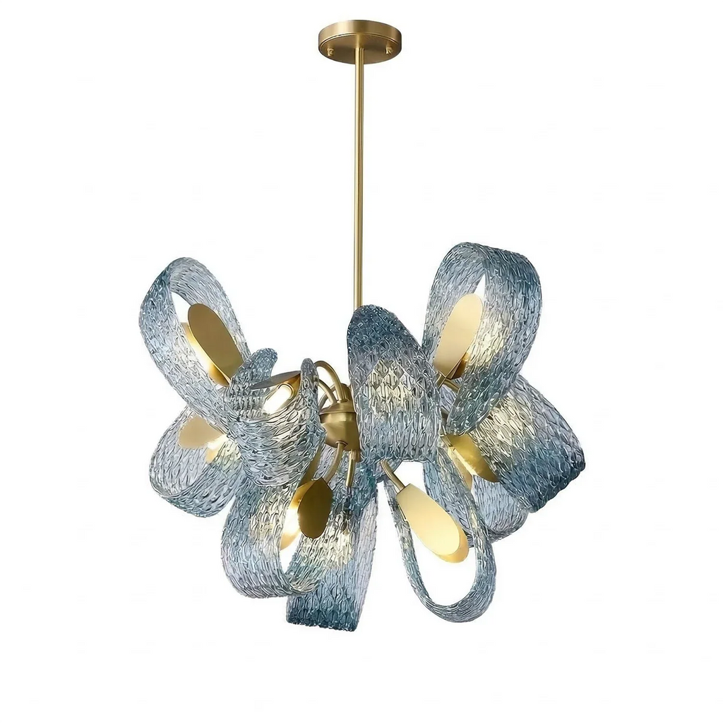 Peacock Blue Petal Art Glass Chandelier | wildoxy