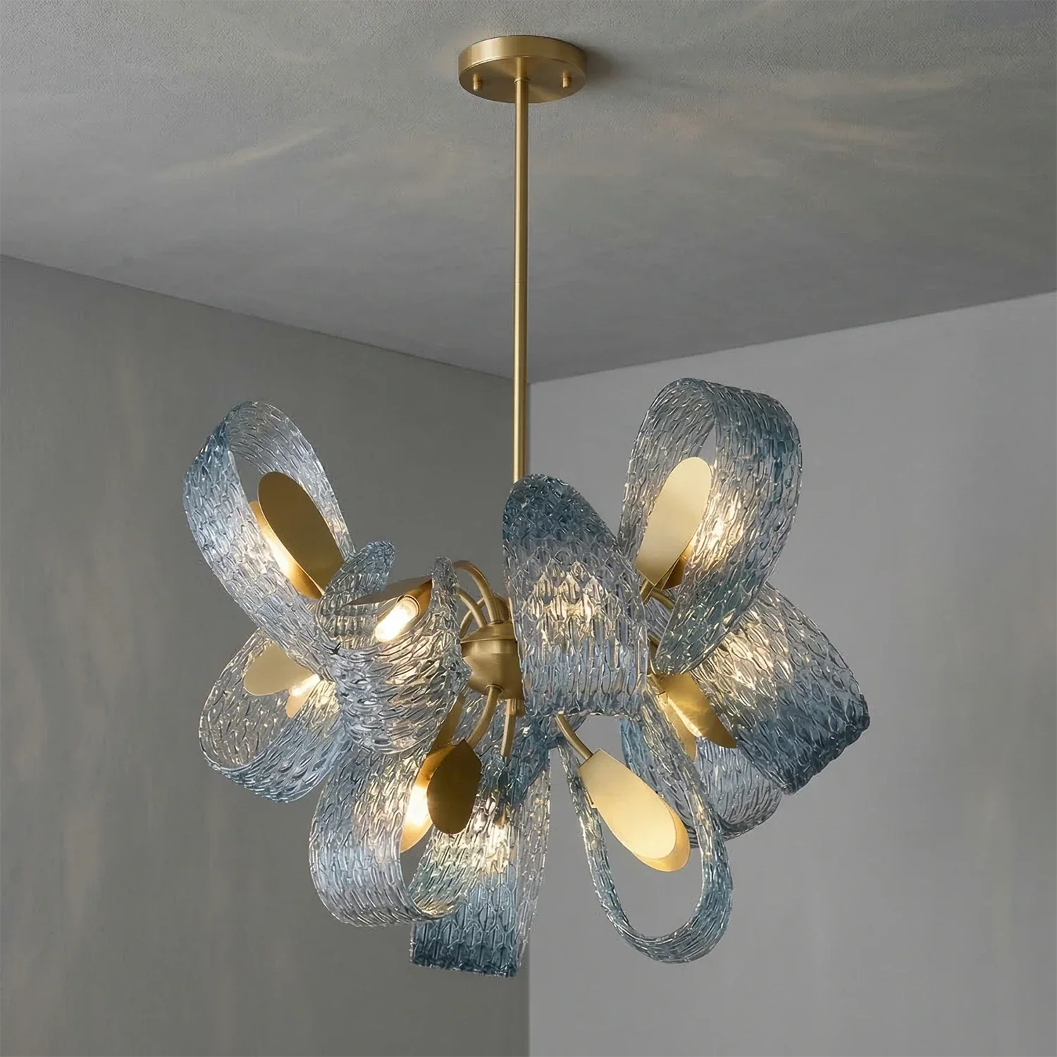 Peacock Blue Petal Art Glass Chandelier | wildoxy