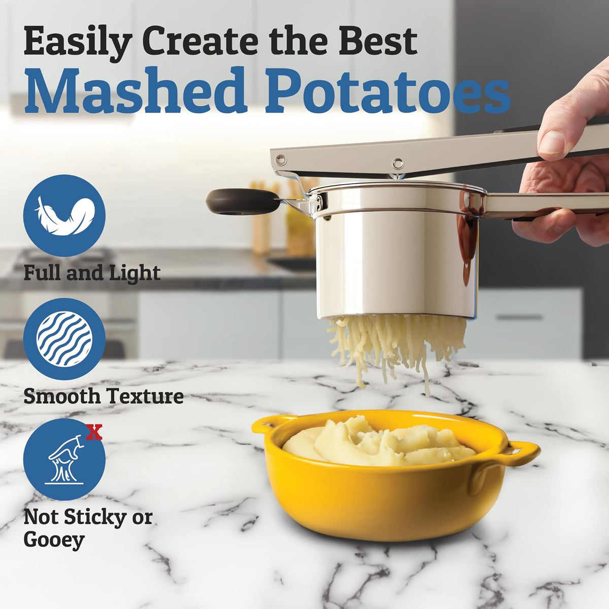 Machacador de patatas de acero inoxidable - utensilio de cocina resistente