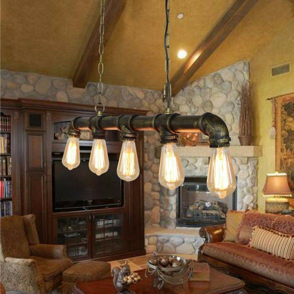 Industriële steampunk-hanglamp van waterleidingbuizen, koper en ijzer, 110cm