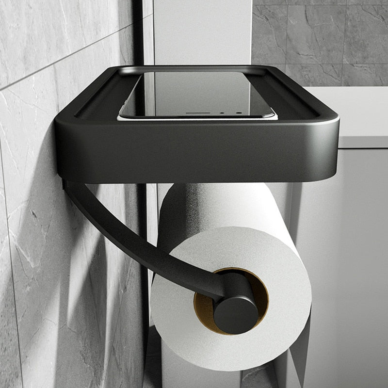 Toilettenpapierhalter aus Edelstahl mit Ablage – Ohne Bohren