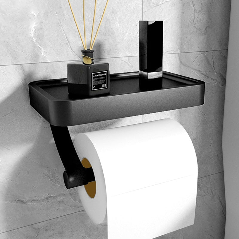 Toilettenpapierhalter aus Edelstahl mit Ablage – Ohne Bohren