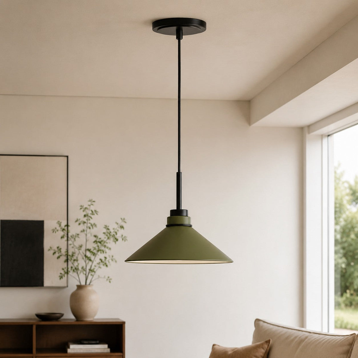 Kegelförmige Pendelleuchte — dimmbarer Landhausstil