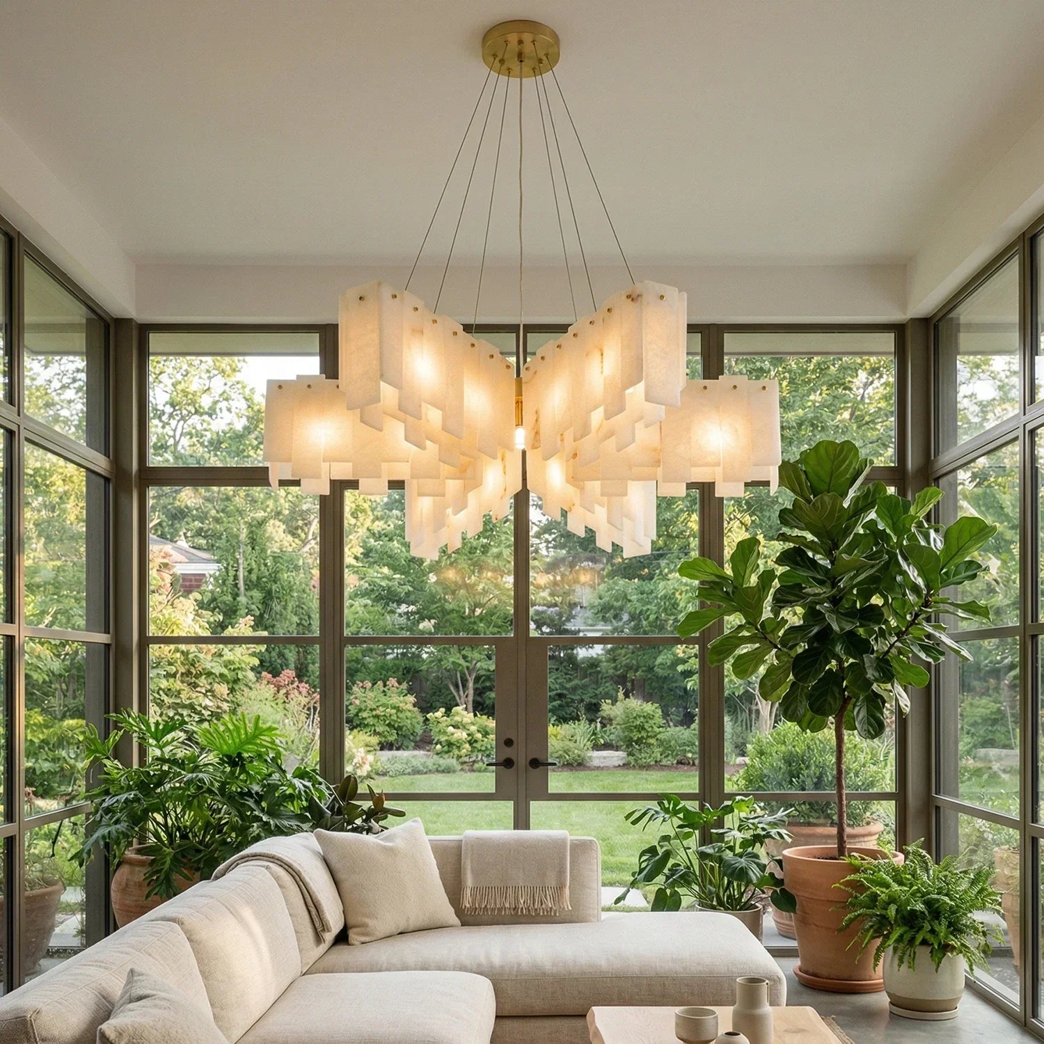 Cascade Alabaster Tiered Brass Chandelier | wildoxy