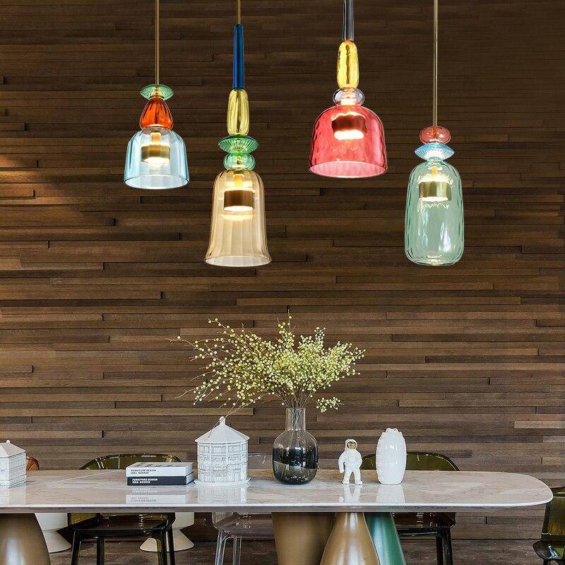 デザイナーLEDペンダントランプ - カラードガラス、省エネ照明