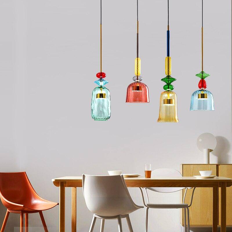 デザイナーLEDペンダントランプ - カラードガラス、省エネ照明