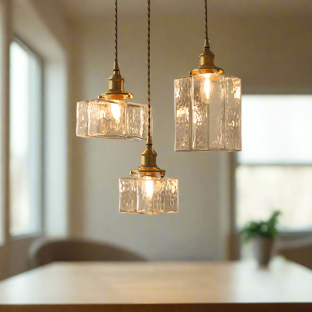 Glas-Pendelleuchte — Vintage-Messing, Retro-Textur, E27