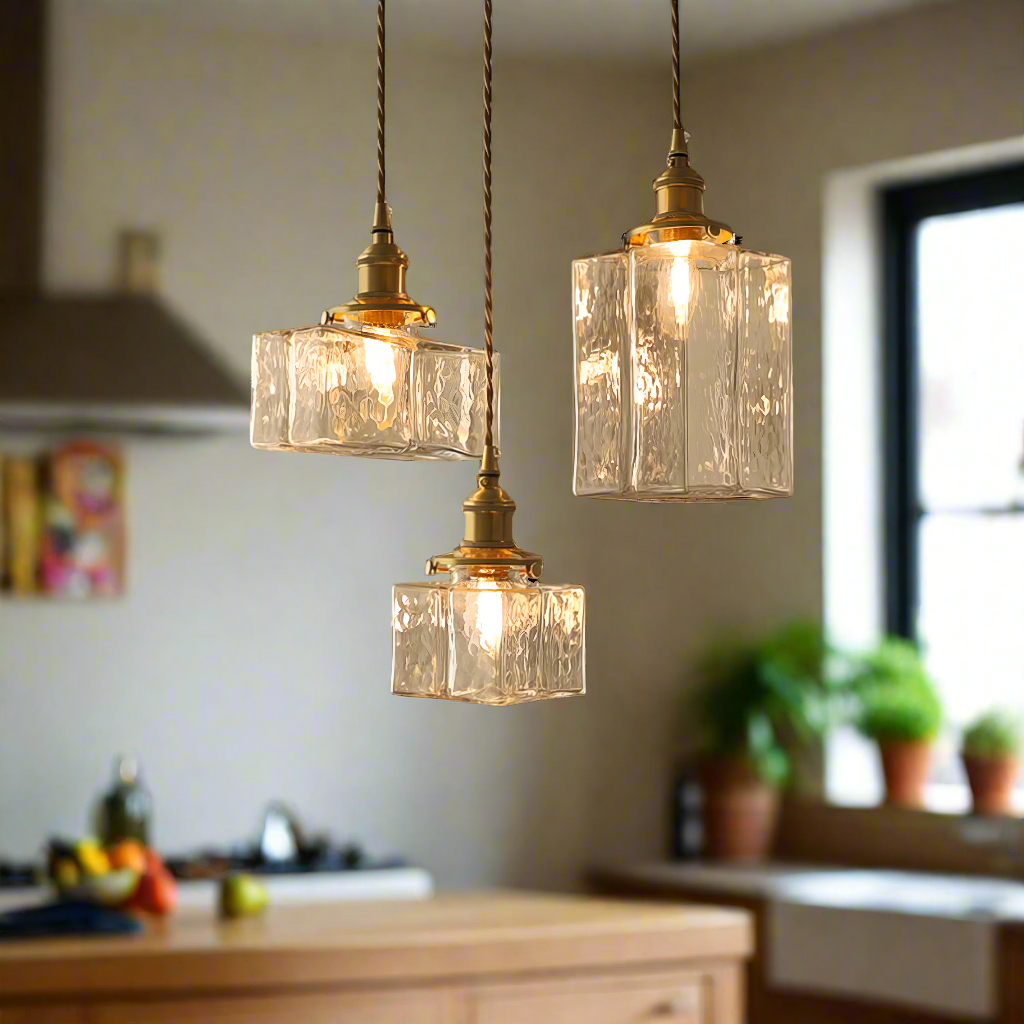 Glas-Pendelleuchte — Vintage-Messing, Retro-Textur, E27