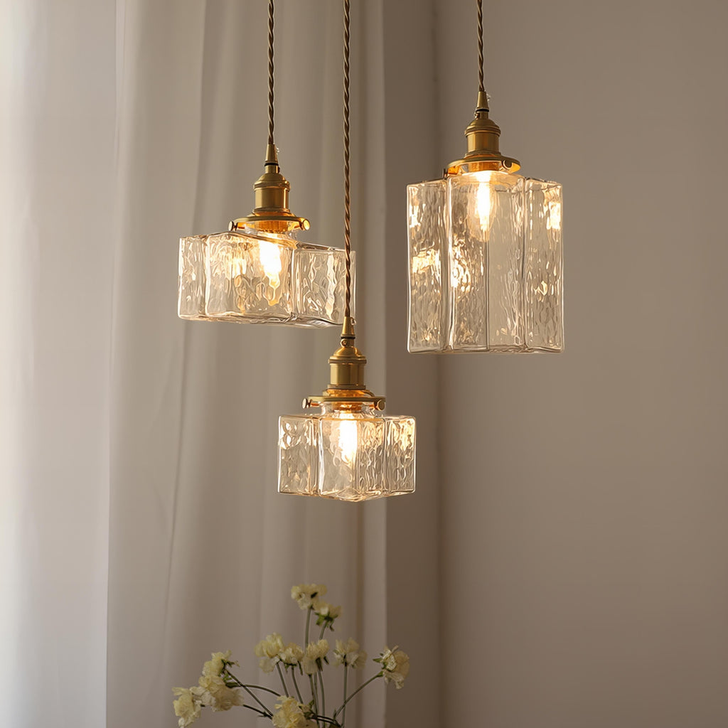 Glas-Pendelleuchte — Vintage-Messing, Retro-Textur, E27