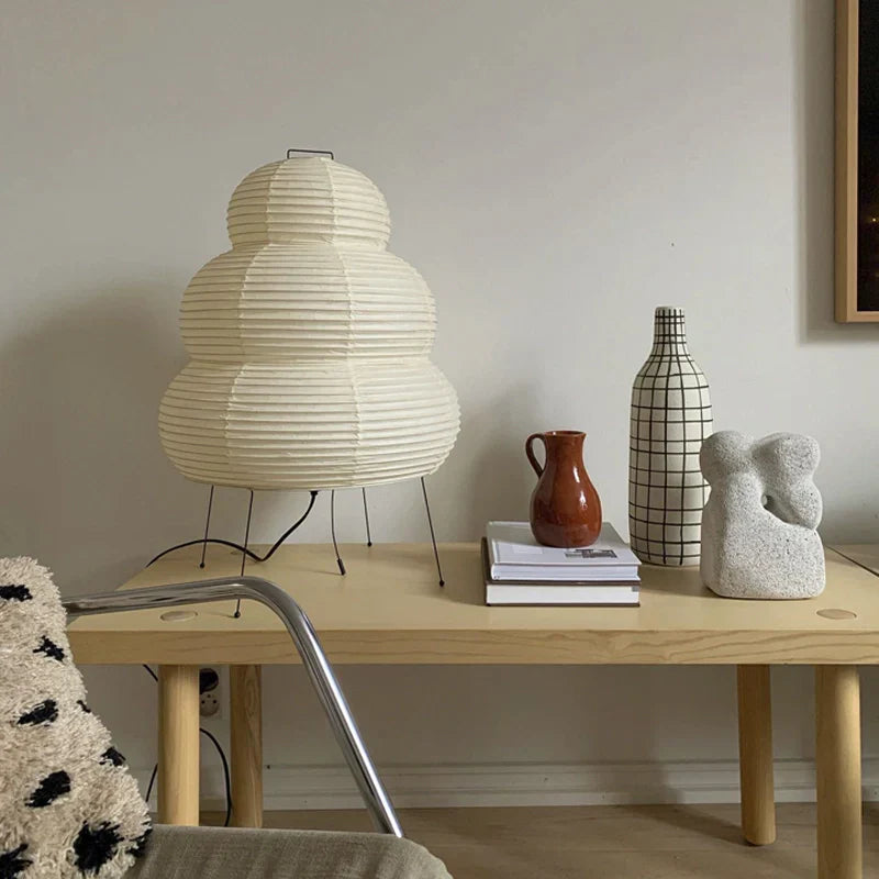 Layered Rice Paper Shade Floor Lamp — Flat Base, Soft Diffused Lighting