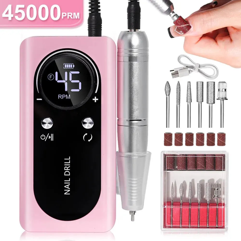 Portable Electric Nail File — 45000 RPM, Quiet, Rechargeable