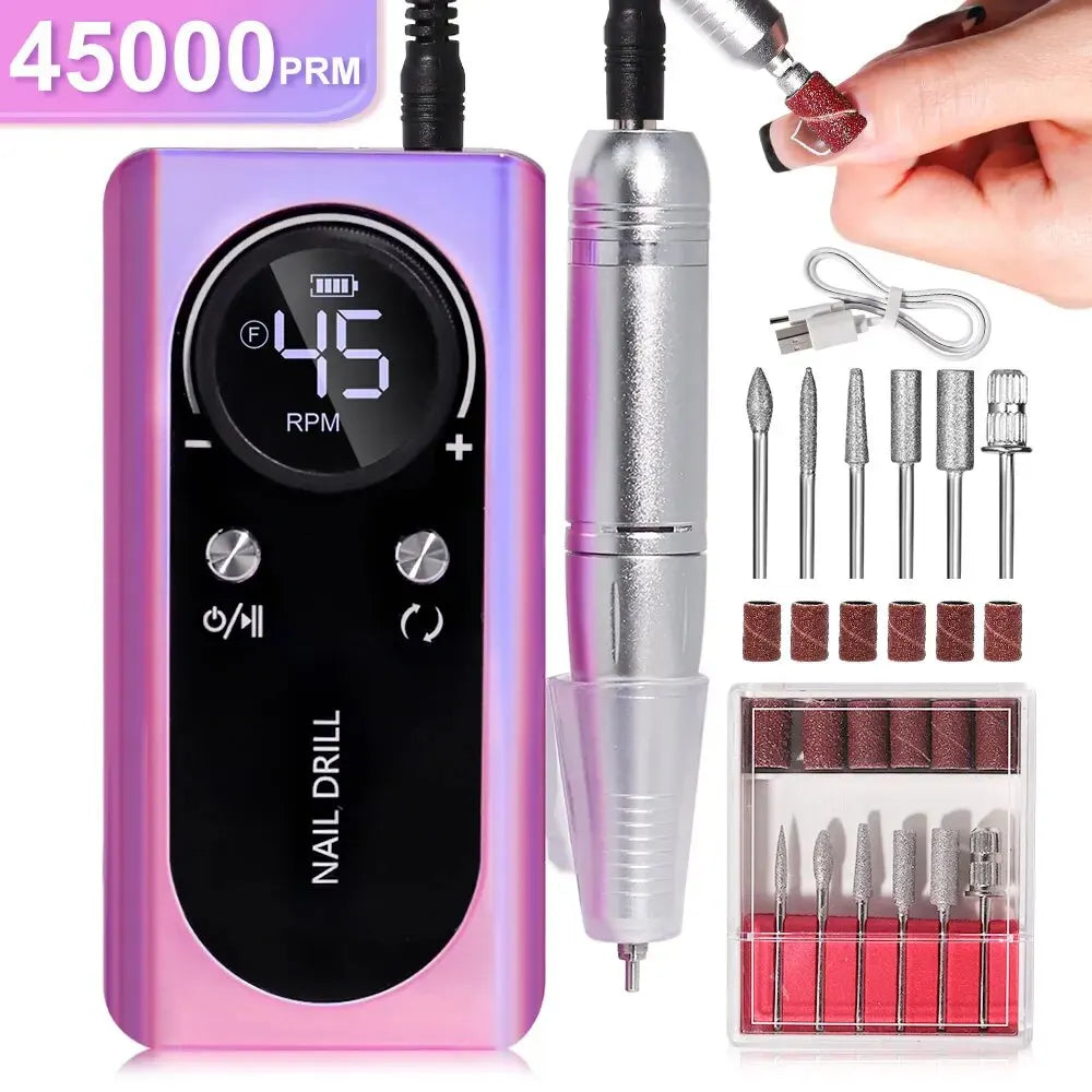 Portable Electric Nail File — 45000 RPM, Quiet, Rechargeable
