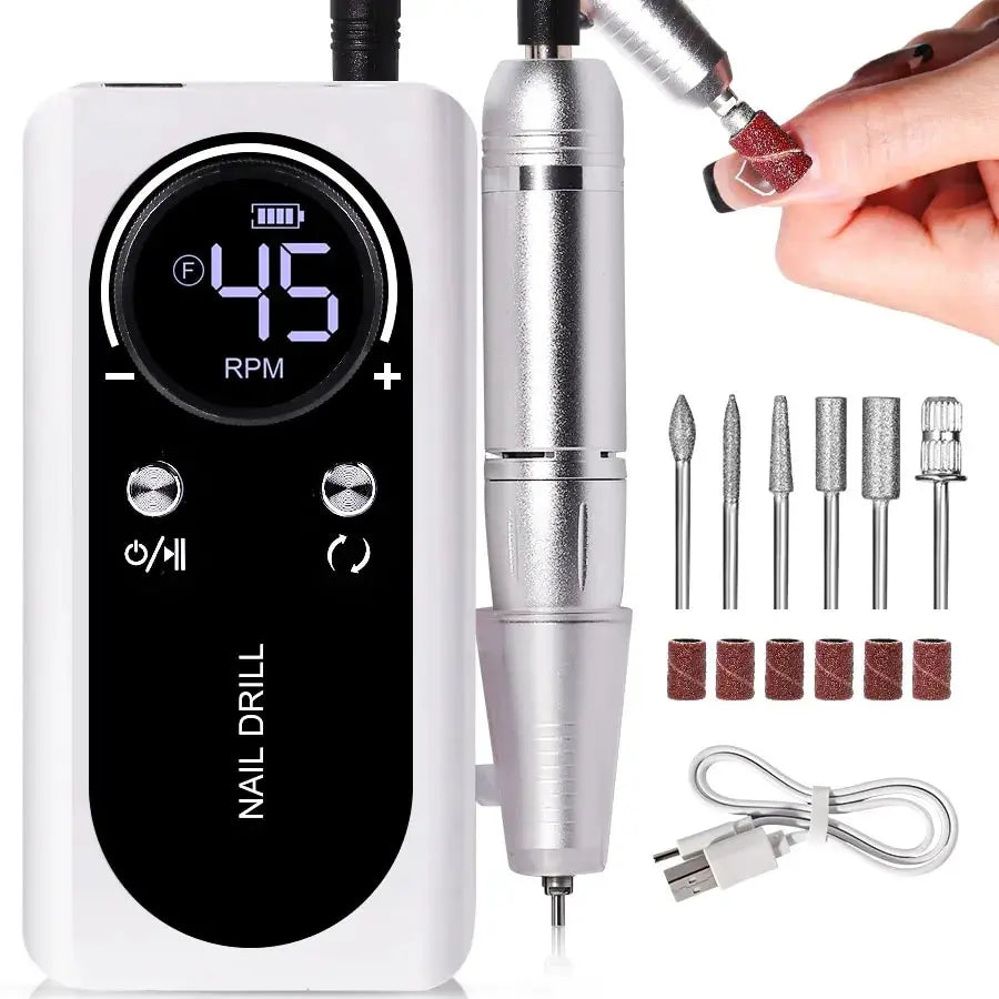 Portable Electric Nail File — 45000 RPM, Quiet, Rechargeable