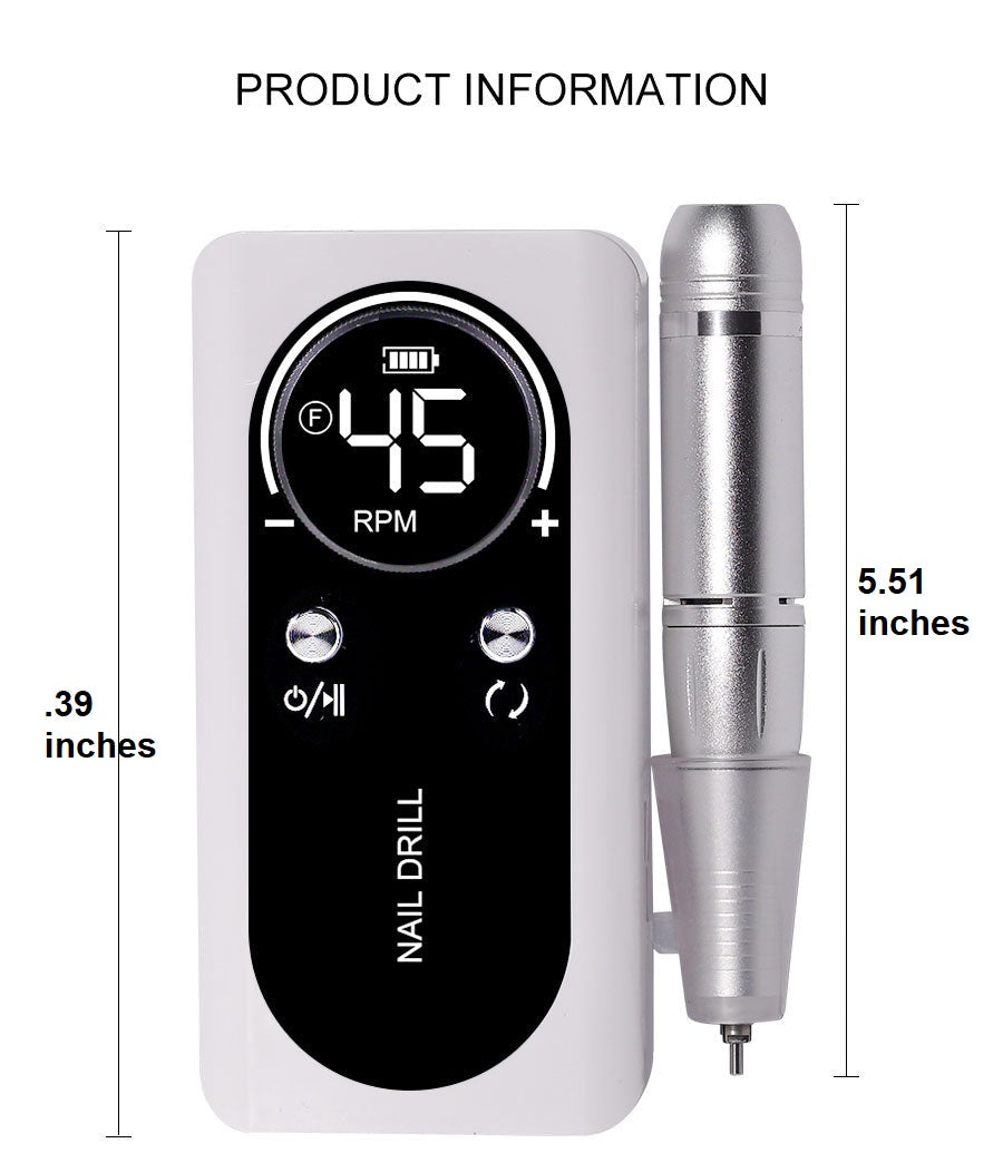 Portable Electric Nail File — 45000 RPM, Quiet, Rechargeable