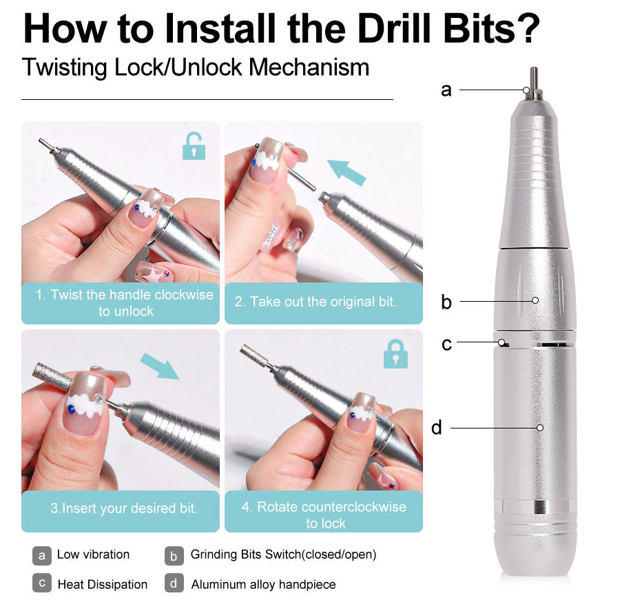 Portable Electric Nail File — 45000 RPM, Quiet, Rechargeable