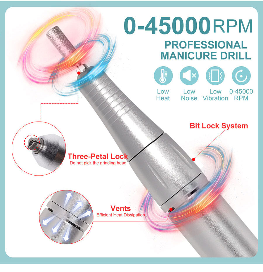 Portable Electric Nail File — 45000 RPM, Quiet, Rechargeable